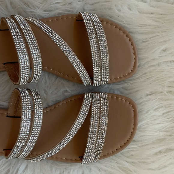 Square Toe Rhinestone Criss Cross Strap Sandals - Picture 4 of 16